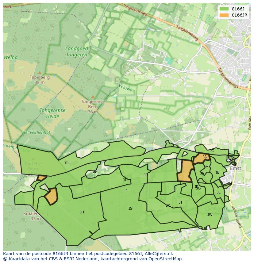 Afbeelding van het postcodegebied 8166 JR op de kaart.
