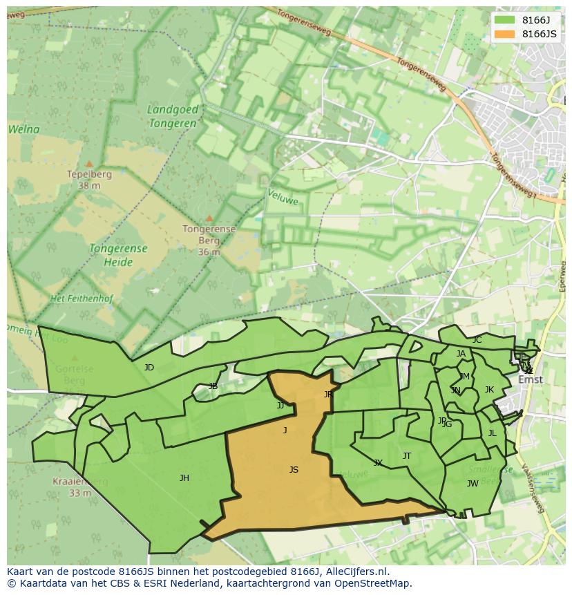 Afbeelding van het postcodegebied 8166 JS op de kaart.