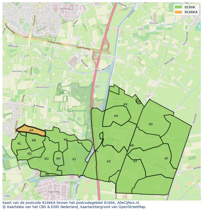 Afbeelding van het postcodegebied 8166 KA op de kaart.