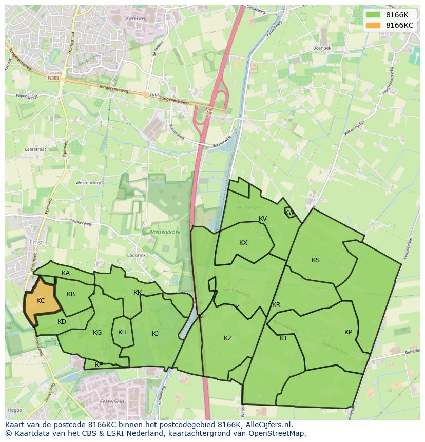 Afbeelding van het postcodegebied 8166 KC op de kaart.