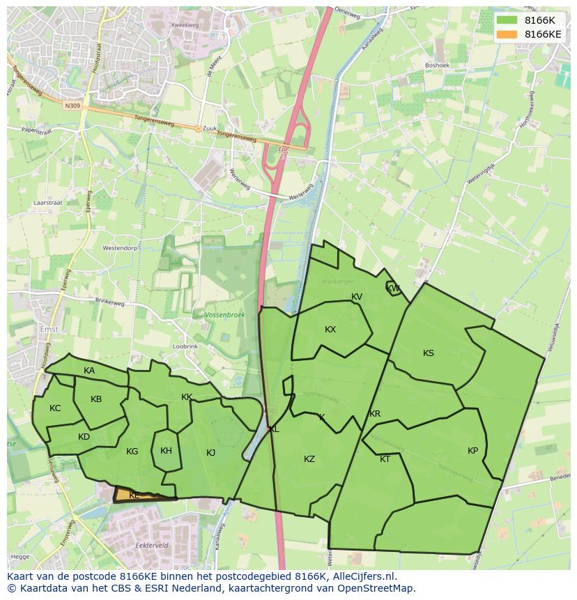 Afbeelding van het postcodegebied 8166 KE op de kaart.