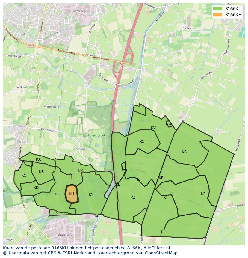 Afbeelding van het postcodegebied 8166 KH op de kaart.