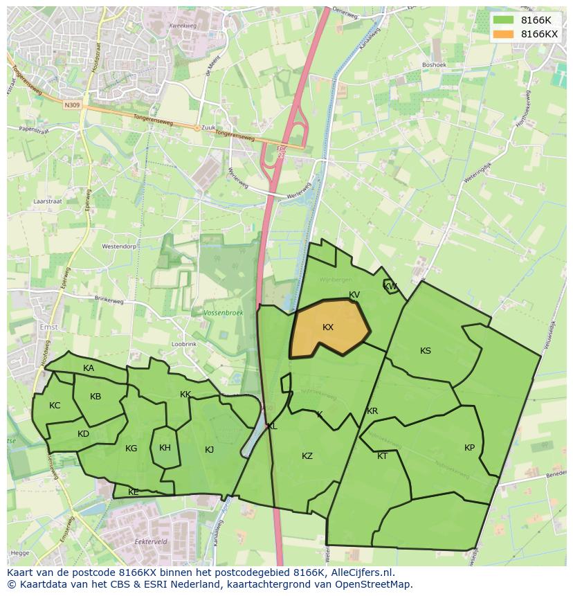 Afbeelding van het postcodegebied 8166 KX op de kaart.