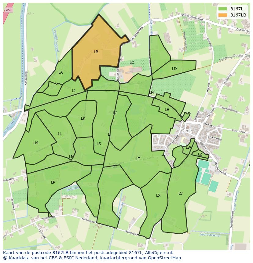 Afbeelding van het postcodegebied 8167 LB op de kaart.
