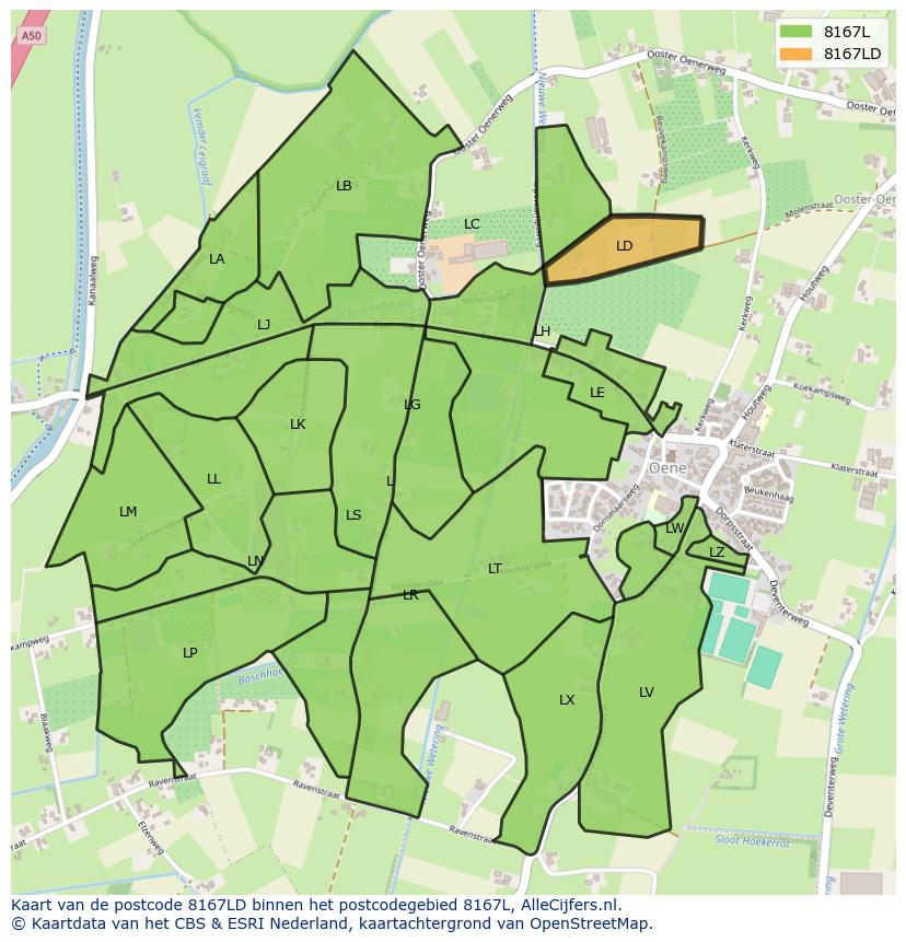 Afbeelding van het postcodegebied 8167 LD op de kaart.