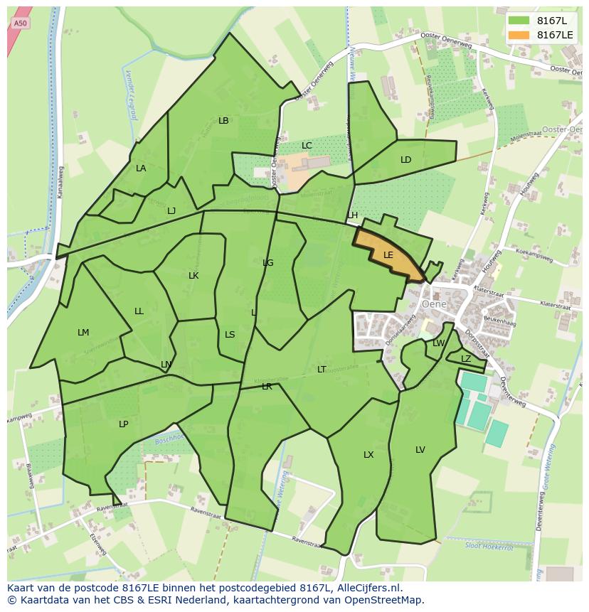 Afbeelding van het postcodegebied 8167 LE op de kaart.