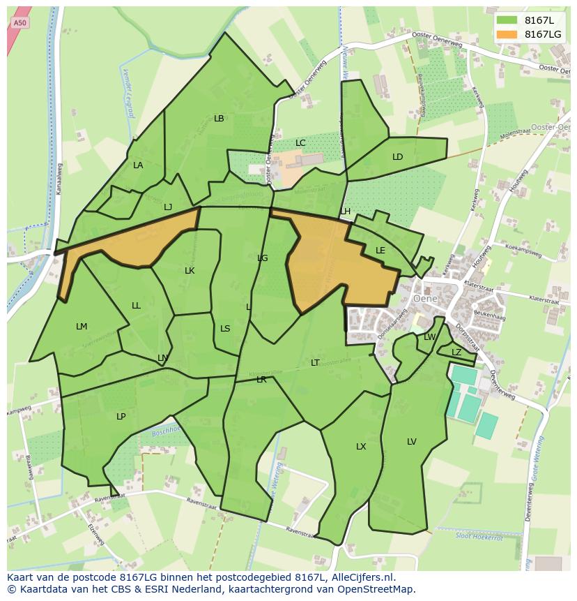 Afbeelding van het postcodegebied 8167 LG op de kaart.