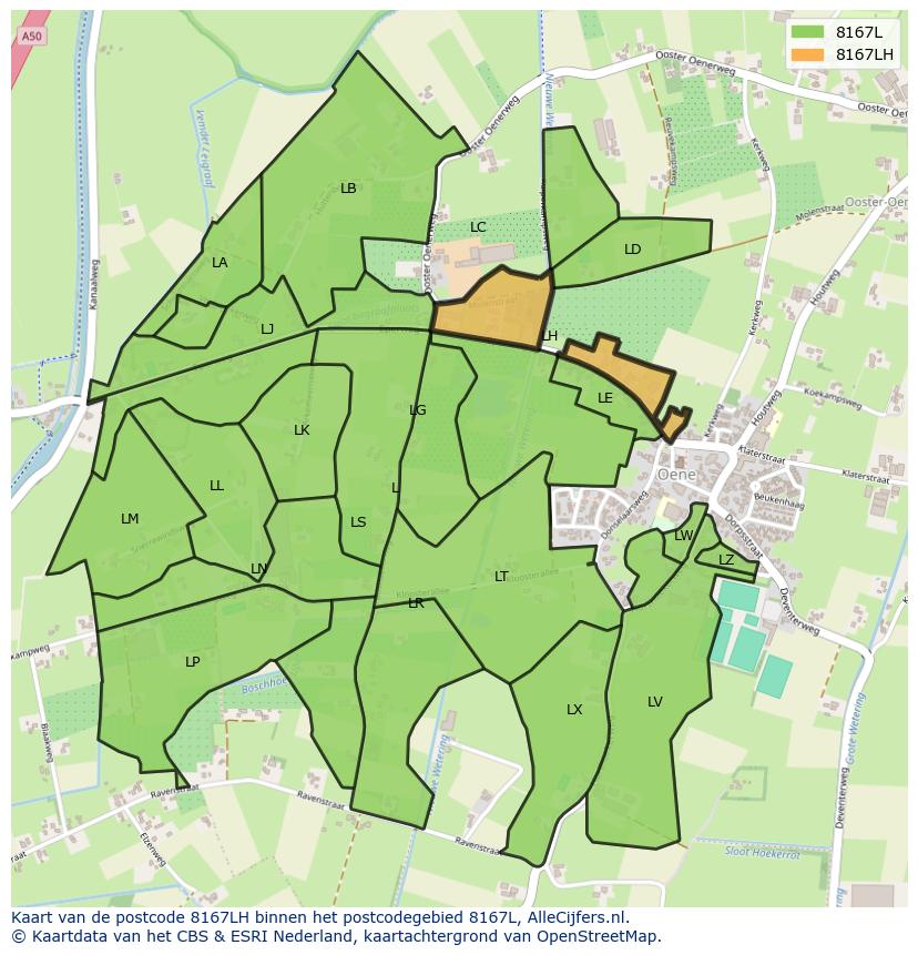 Afbeelding van het postcodegebied 8167 LH op de kaart.
