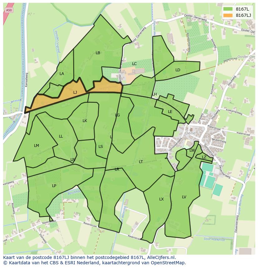 Afbeelding van het postcodegebied 8167 LJ op de kaart.
