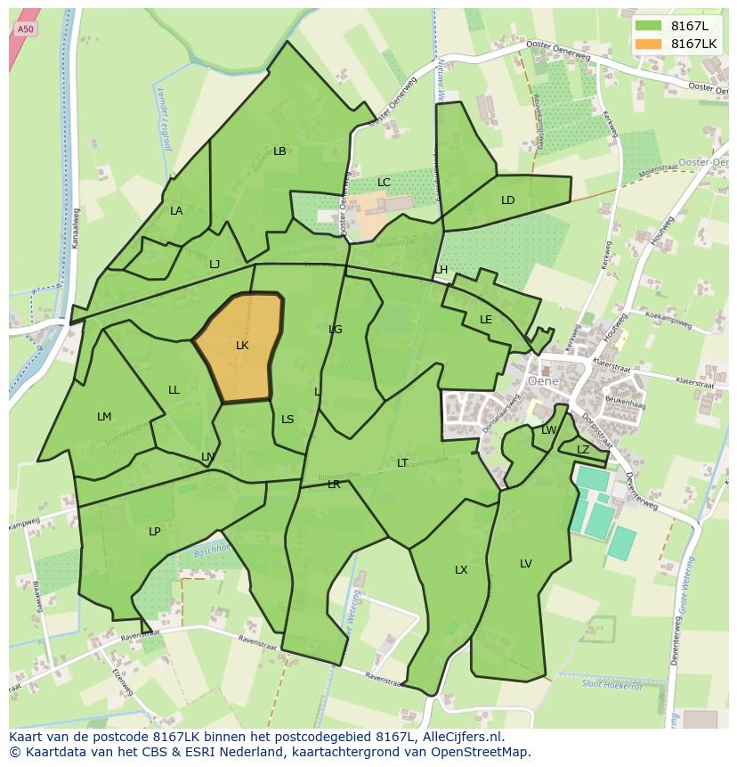 Afbeelding van het postcodegebied 8167 LK op de kaart.