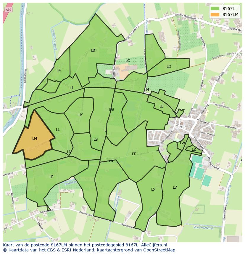 Afbeelding van het postcodegebied 8167 LM op de kaart.