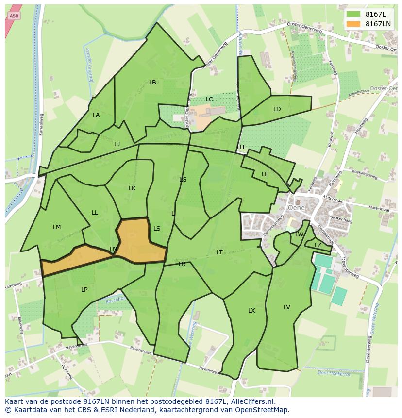 Afbeelding van het postcodegebied 8167 LN op de kaart.