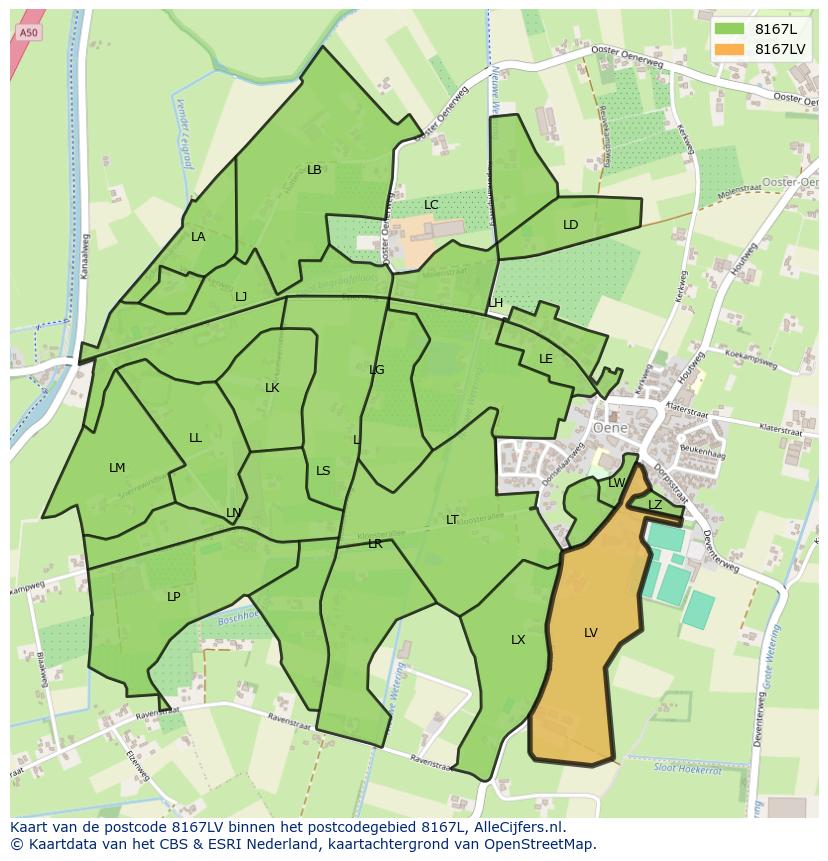 Afbeelding van het postcodegebied 8167 LV op de kaart.
