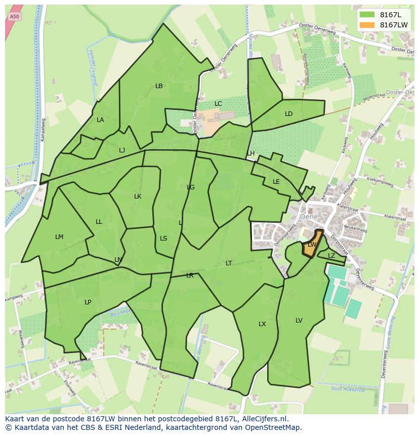 Afbeelding van het postcodegebied 8167 LW op de kaart.