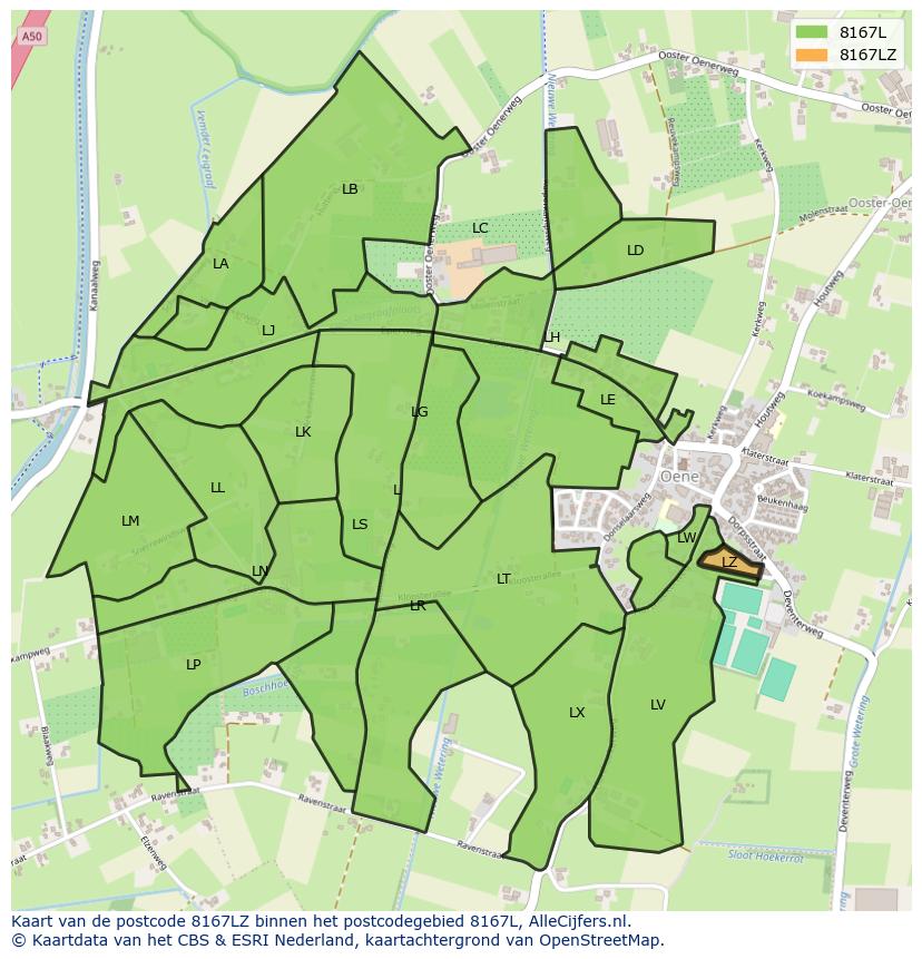 Afbeelding van het postcodegebied 8167 LZ op de kaart.