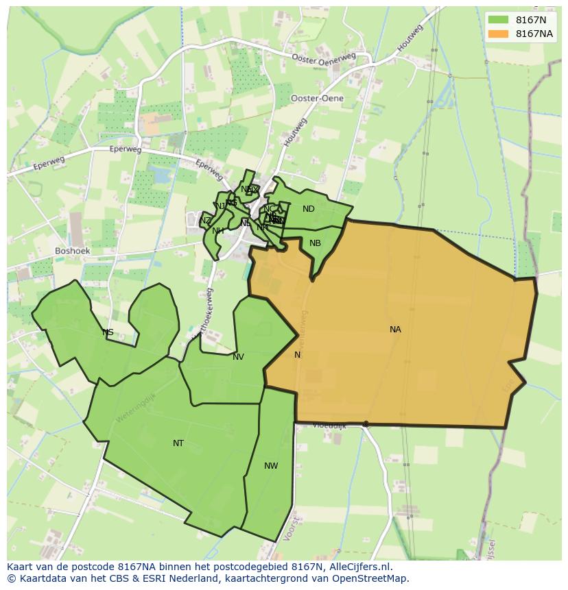 Afbeelding van het postcodegebied 8167 NA op de kaart.
