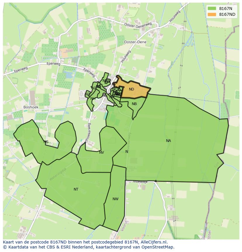 Afbeelding van het postcodegebied 8167 ND op de kaart.