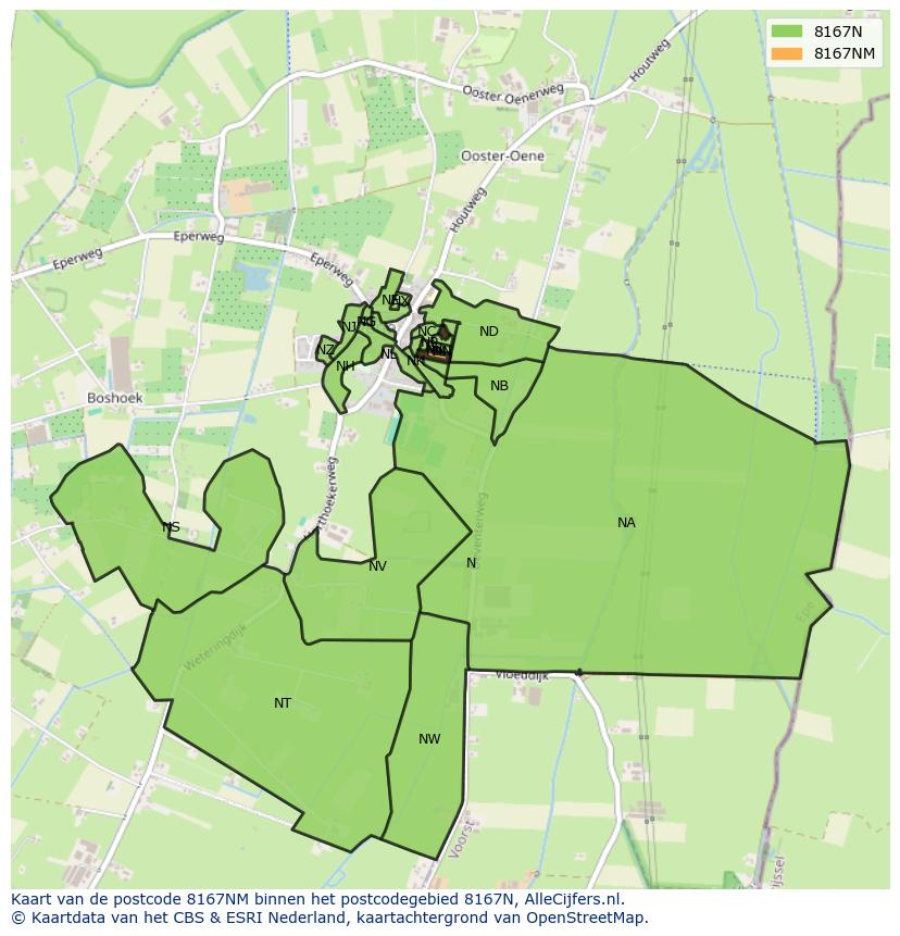 Afbeelding van het postcodegebied 8167 NM op de kaart.