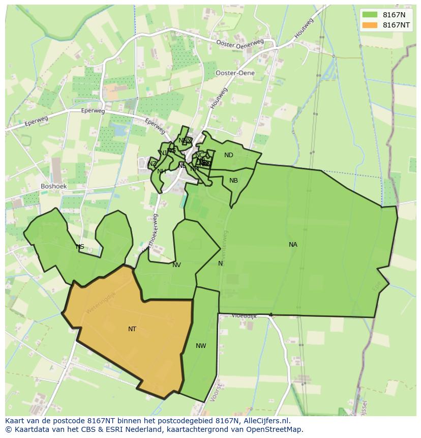 Afbeelding van het postcodegebied 8167 NT op de kaart.