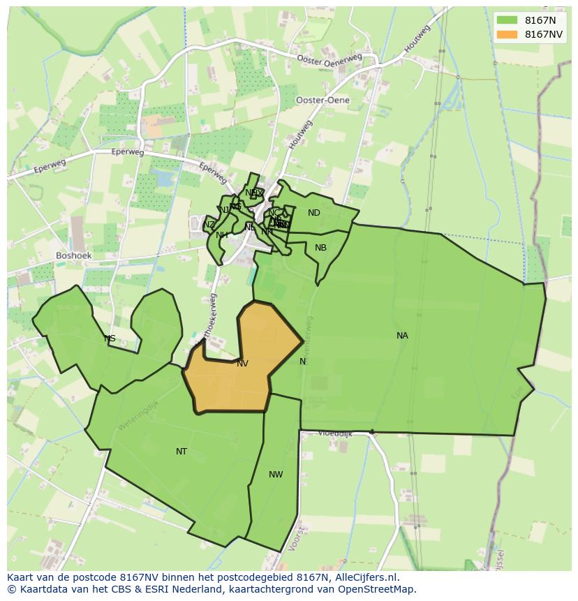 Afbeelding van het postcodegebied 8167 NV op de kaart.