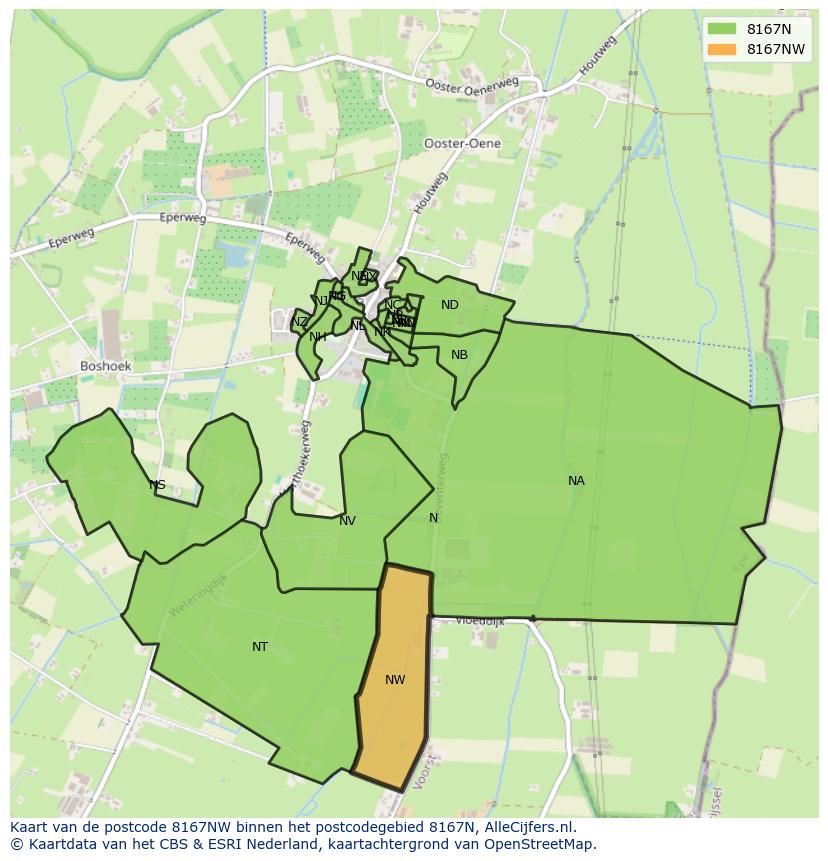Afbeelding van het postcodegebied 8167 NW op de kaart.