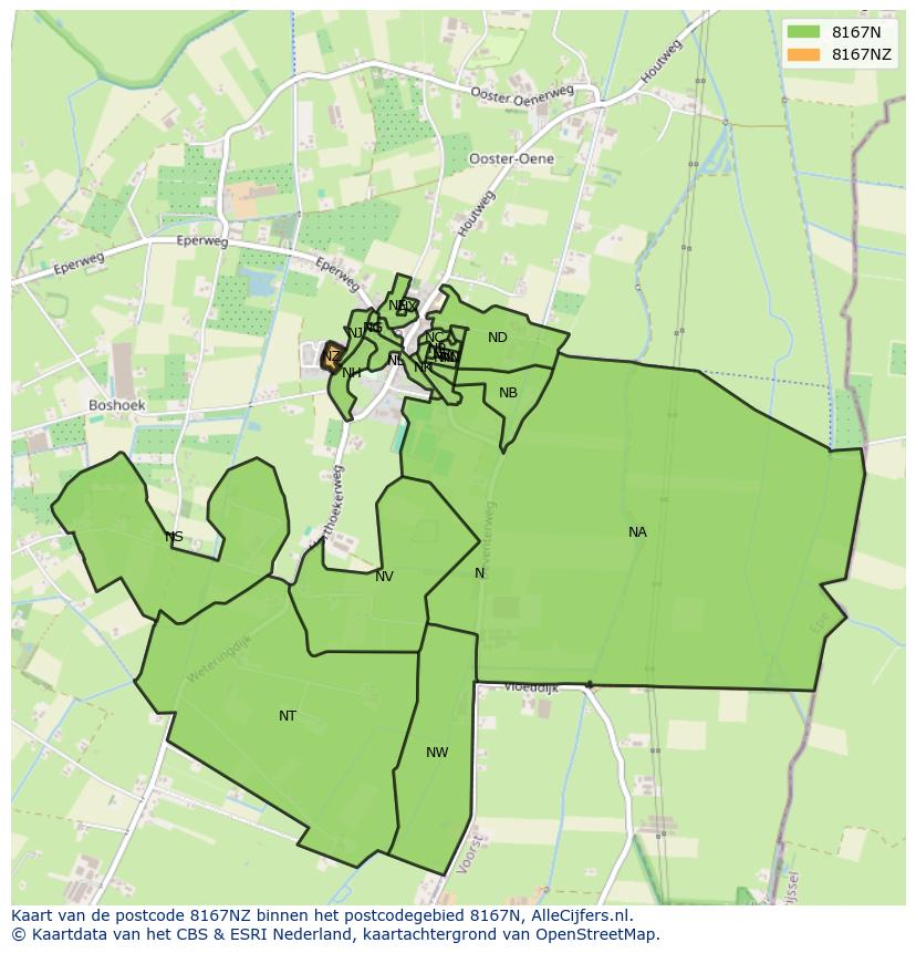 Afbeelding van het postcodegebied 8167 NZ op de kaart.