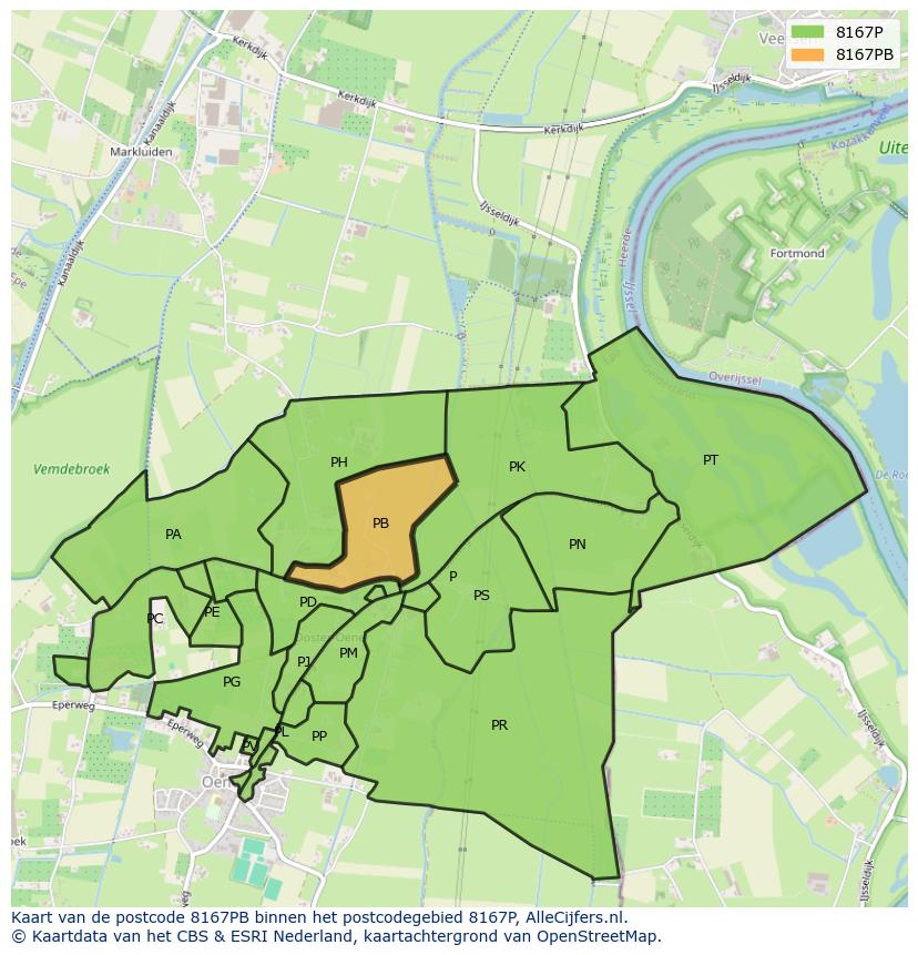 Afbeelding van het postcodegebied 8167 PB op de kaart.