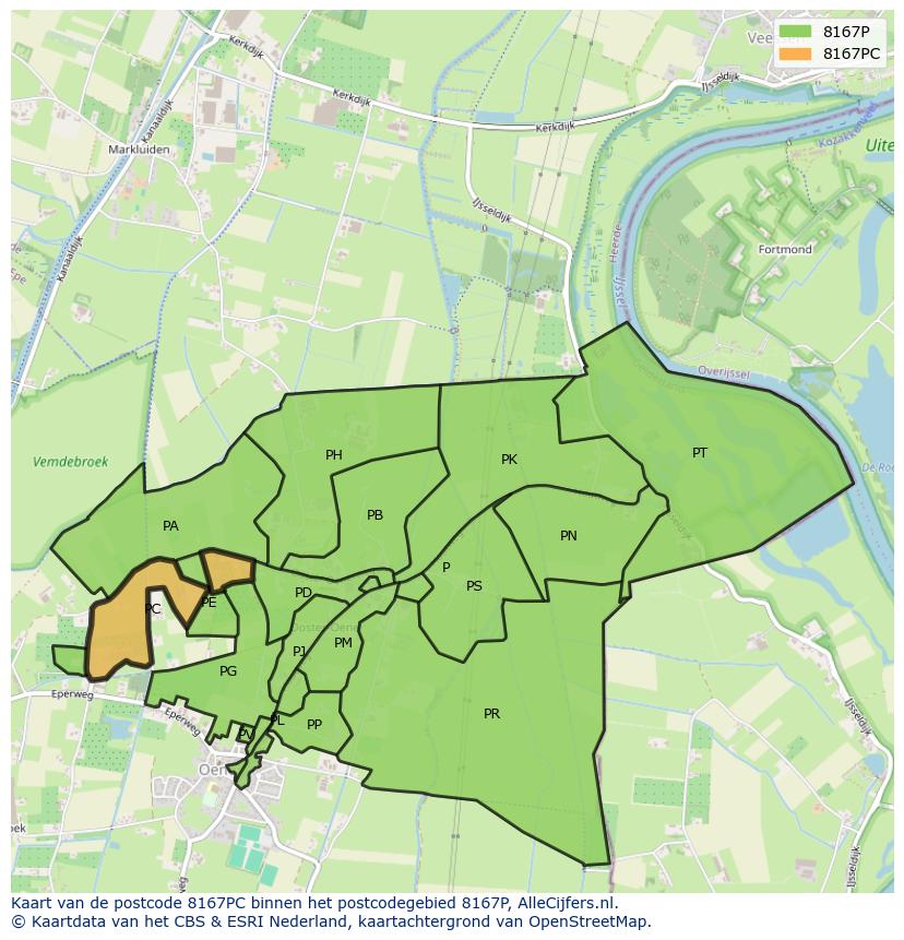 Afbeelding van het postcodegebied 8167 PC op de kaart.