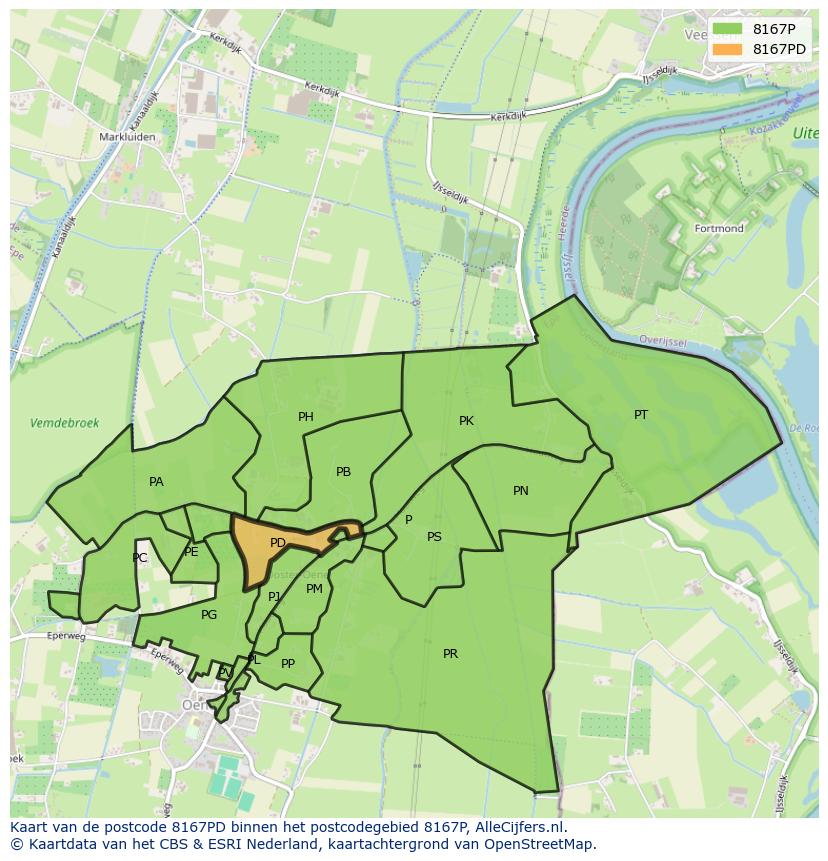 Afbeelding van het postcodegebied 8167 PD op de kaart.