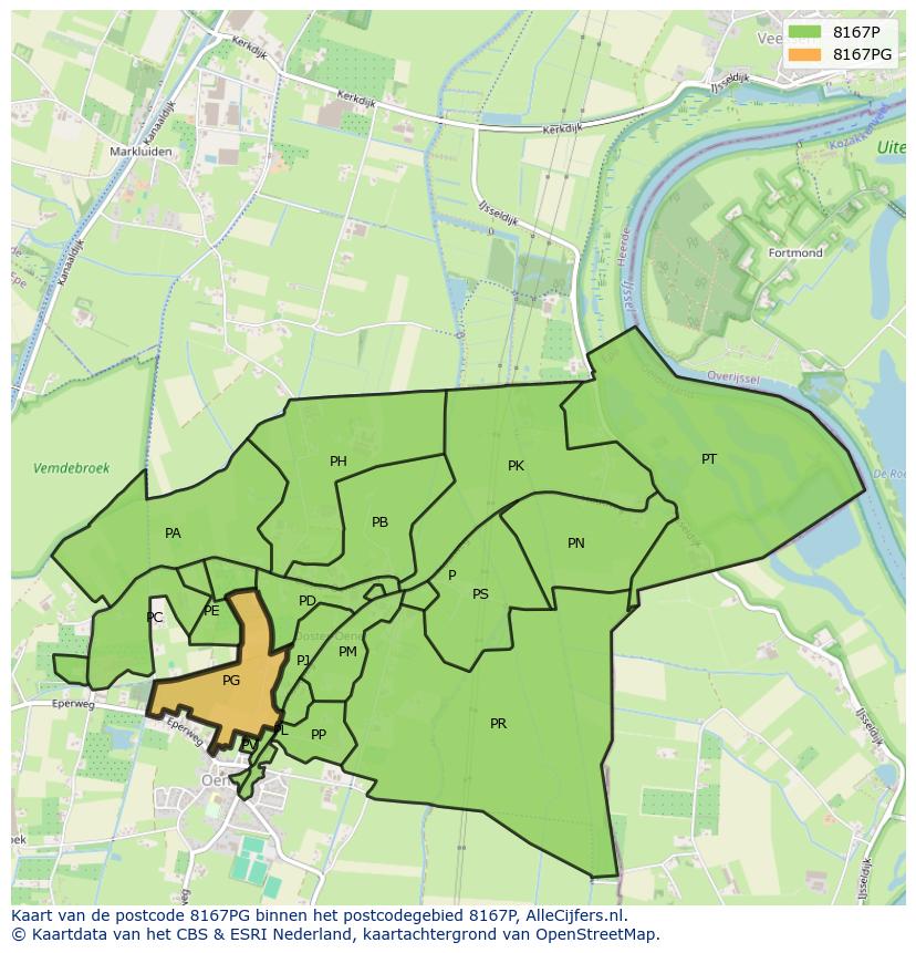 Afbeelding van het postcodegebied 8167 PG op de kaart.