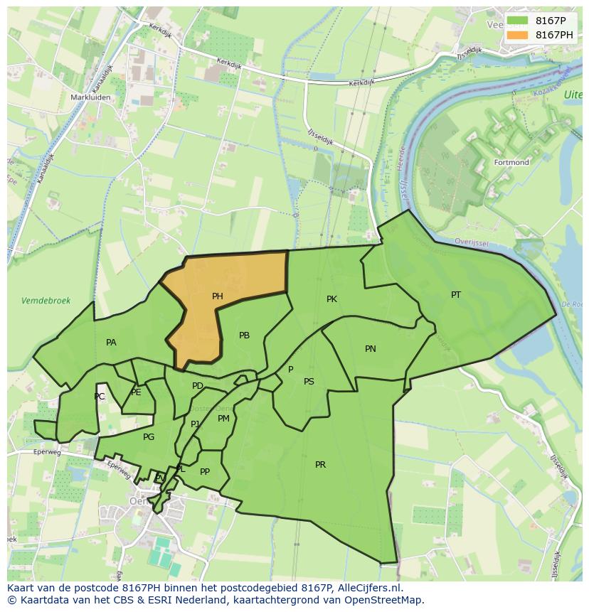 Afbeelding van het postcodegebied 8167 PH op de kaart.