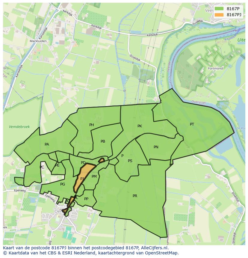 Afbeelding van het postcodegebied 8167 PJ op de kaart.