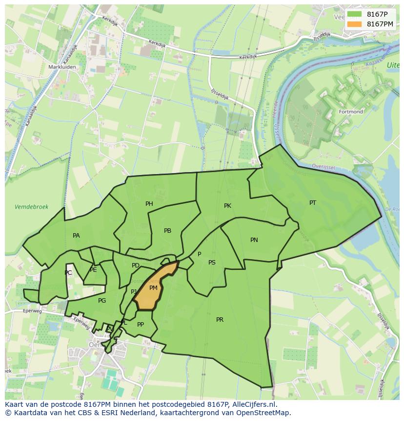 Afbeelding van het postcodegebied 8167 PM op de kaart.
