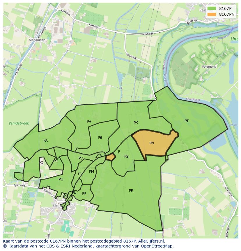 Afbeelding van het postcodegebied 8167 PN op de kaart.