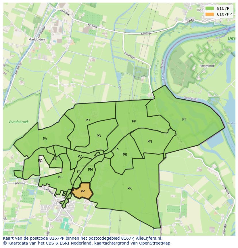 Afbeelding van het postcodegebied 8167 PP op de kaart.