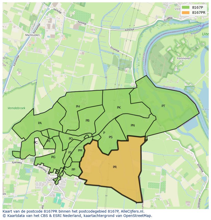 Afbeelding van het postcodegebied 8167 PR op de kaart.