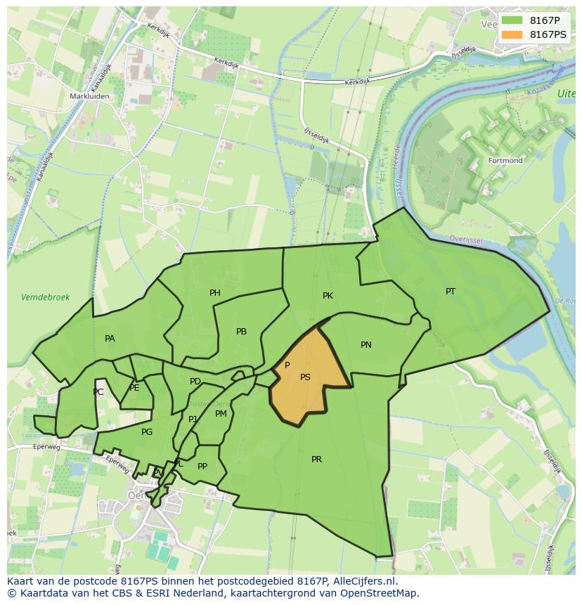 Afbeelding van het postcodegebied 8167 PS op de kaart.
