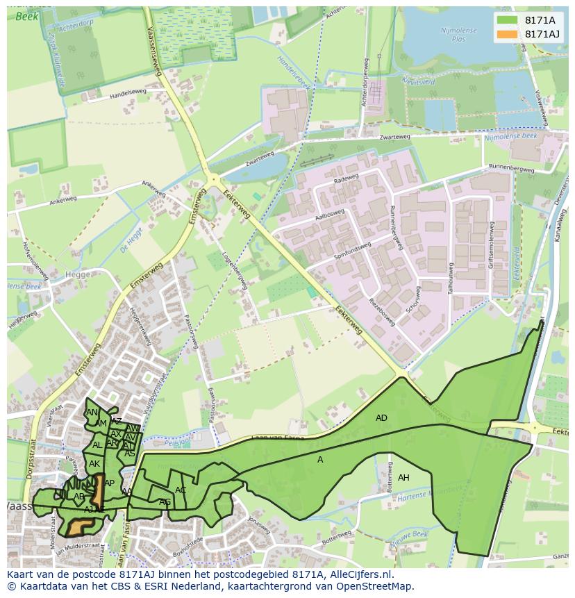 Afbeelding van het postcodegebied 8171 AJ op de kaart.