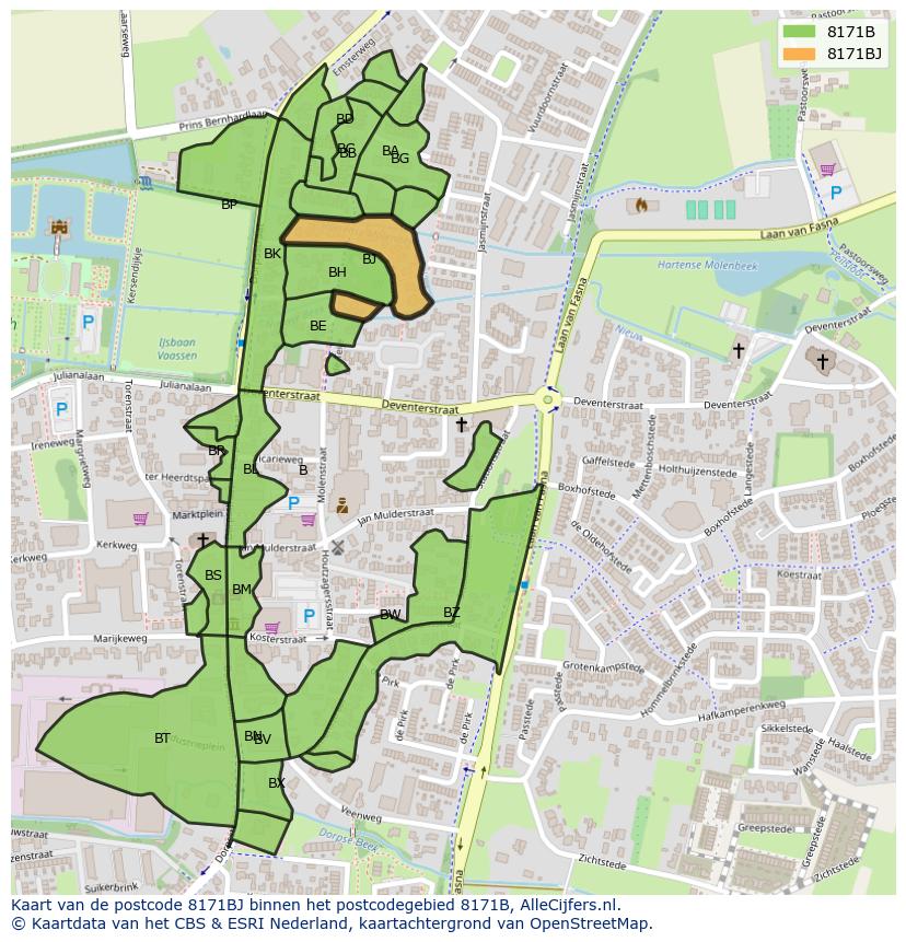 Afbeelding van het postcodegebied 8171 BJ op de kaart.