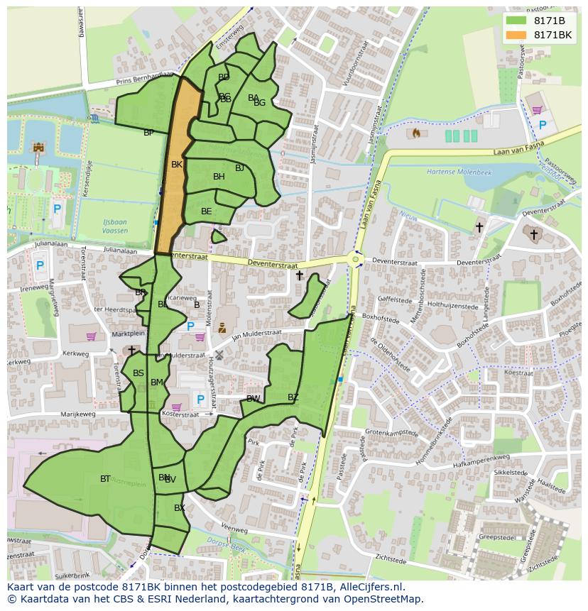 Afbeelding van het postcodegebied 8171 BK op de kaart.