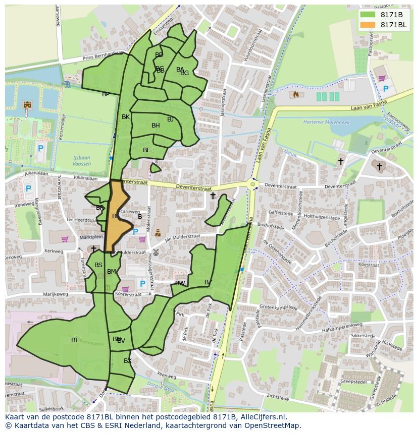 Afbeelding van het postcodegebied 8171 BL op de kaart.