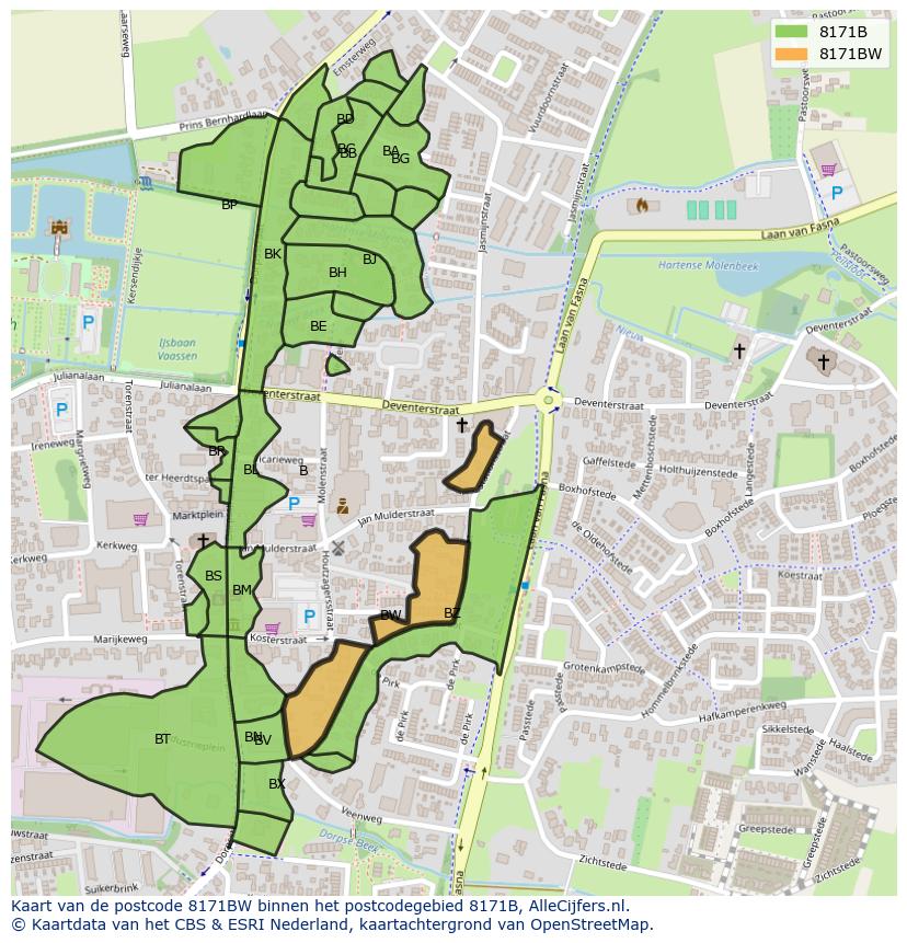 Afbeelding van het postcodegebied 8171 BW op de kaart.