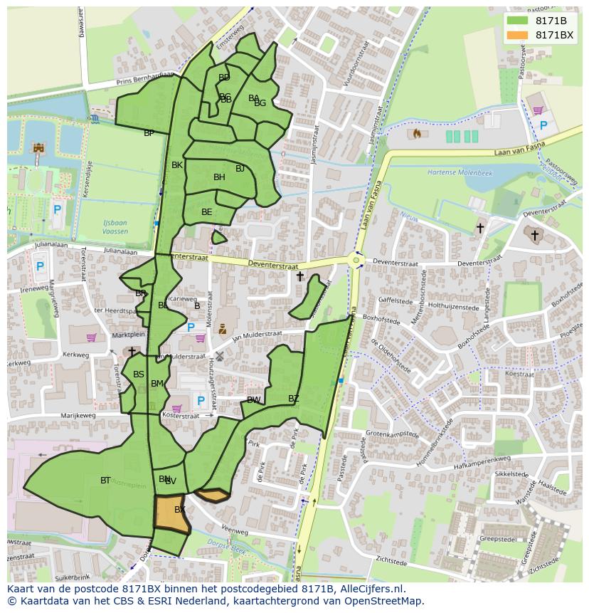 Afbeelding van het postcodegebied 8171 BX op de kaart.