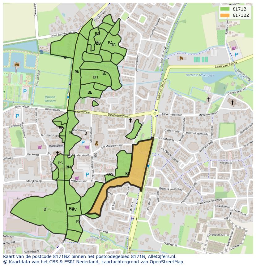 Afbeelding van het postcodegebied 8171 BZ op de kaart.
