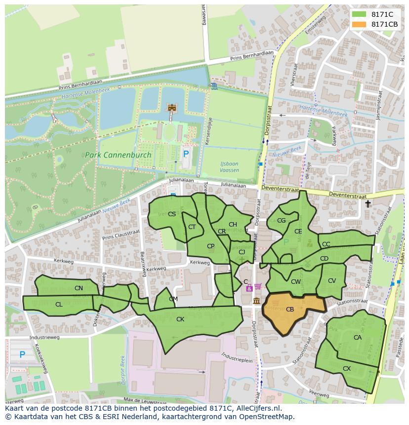 Afbeelding van het postcodegebied 8171 CB op de kaart.