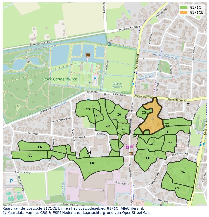 Afbeelding van het postcodegebied 8171 CE op de kaart.