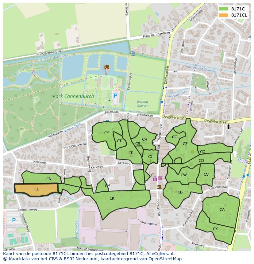 Afbeelding van het postcodegebied 8171 CL op de kaart.