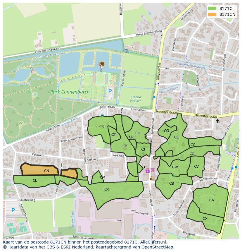 Afbeelding van het postcodegebied 8171 CN op de kaart.