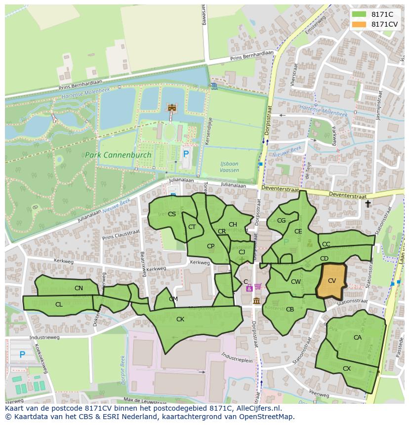 Afbeelding van het postcodegebied 8171 CV op de kaart.