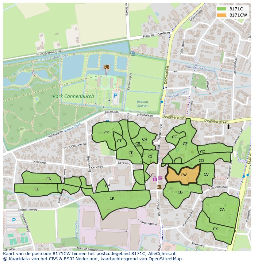 Afbeelding van het postcodegebied 8171 CW op de kaart.